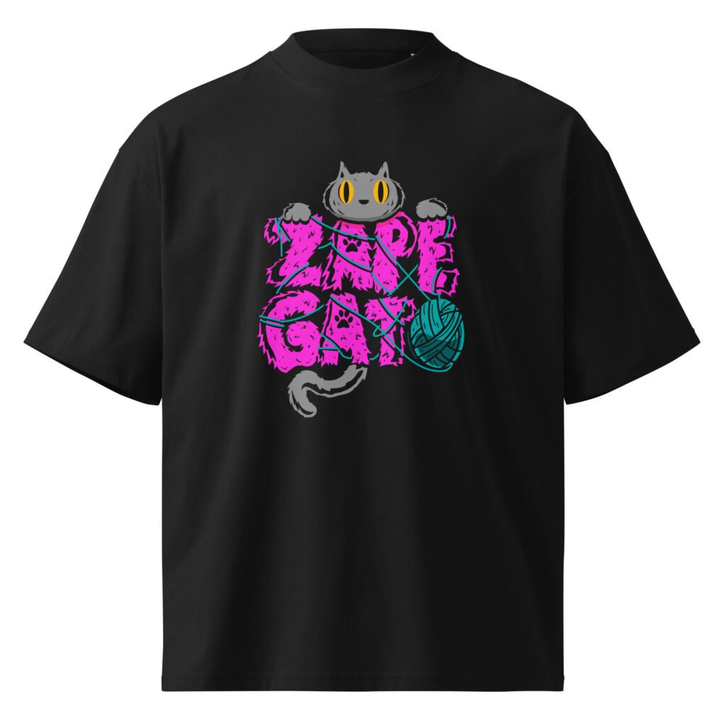 Camiseta oversize orgánica de cuello alto unisex (ZAPE GATO)